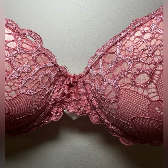 Marilyn Monroe Pink Lace Push-Up Bra 34C Underwire Floral Lingerie pretty sexy - Picture 2 of 9